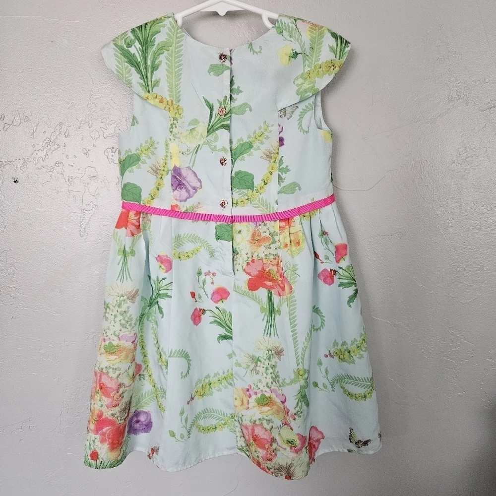 Ted Baker Little Girls 5 Blue Green Pink Floral Dress Spring Easter Colorful